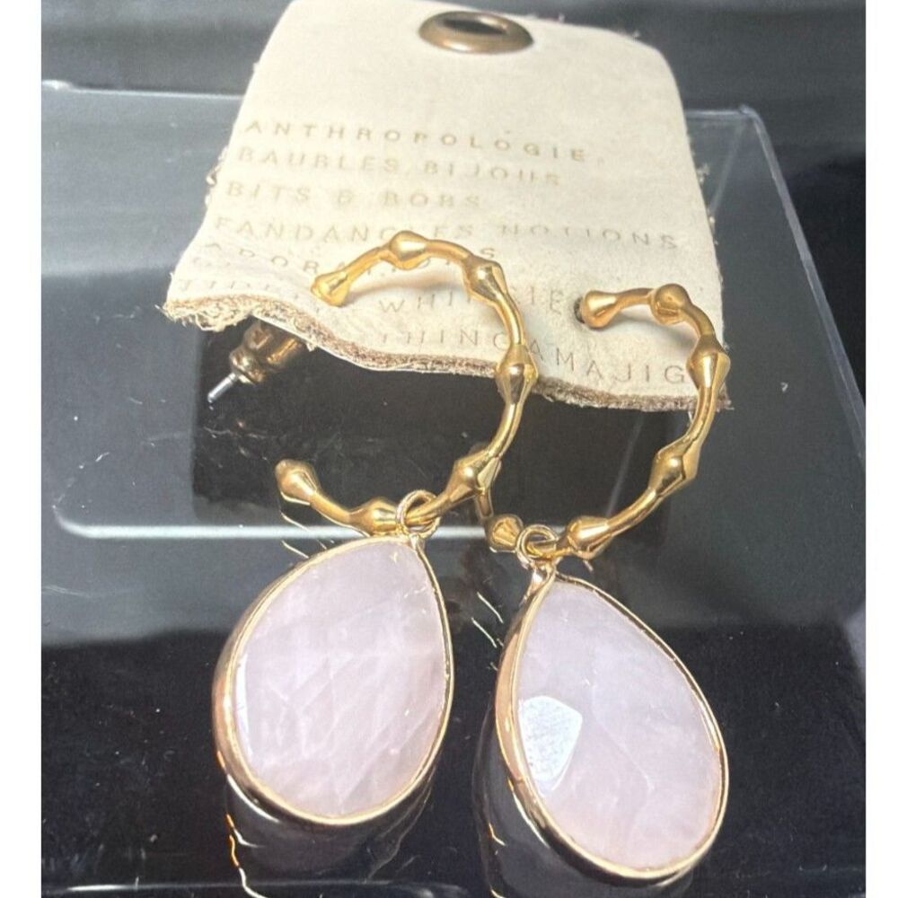 NWT Anthropologie Serefina Rose Quartz Tori Huggie Hoop Earrings